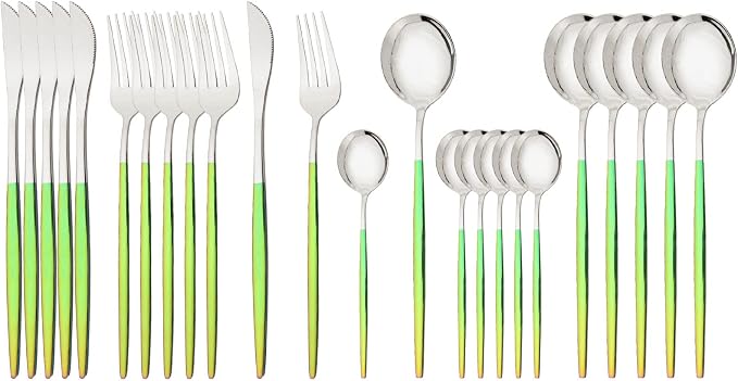 JASHII Flatware Set 24 Piece, Stainless Steel Silverware Set, Macaron Small by JASHII