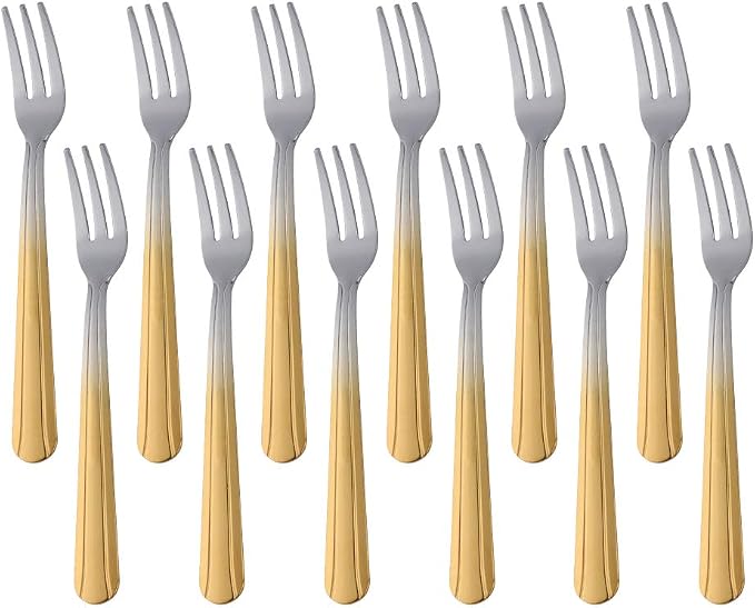 Oyster Fork Set of 12, 5.4 Inch Stainless Steel Cocktail Forks, 3 Tines Mini by KitchenDining