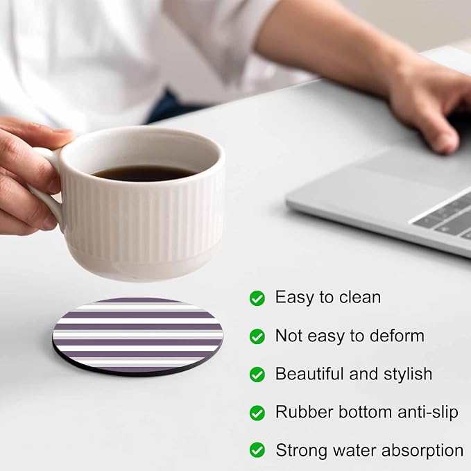 Purple Grey Stripe Coasters Set of 2, Minimalist Farmhouse Striped Soft - Image 4