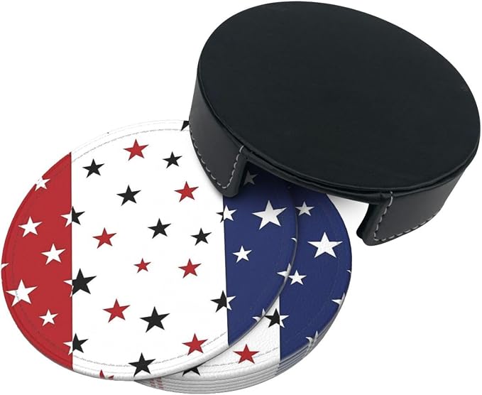 6 Pcs 4th of July Stars Blue Red White Leather Coasters - Image 5