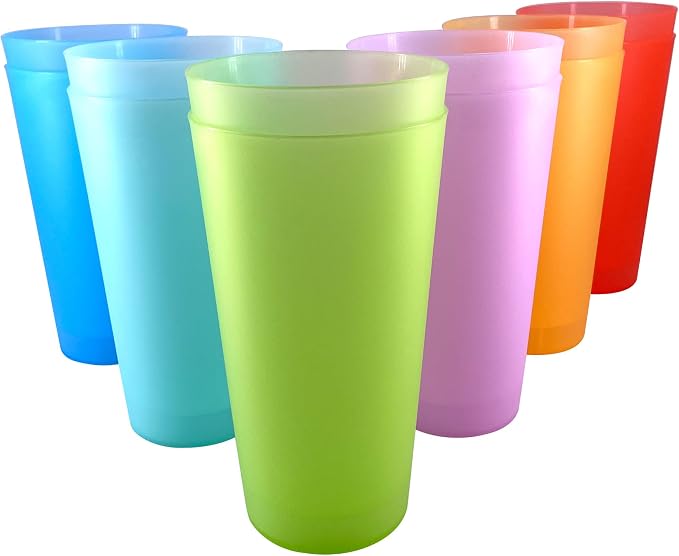 32 oz Plastic Cups Large Reusable set 12, Plastic Tumblers Bright | Food Grade by WEXINHAO