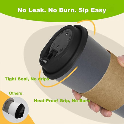 100 Pack 12 oz Disposable Coffee Cups with Lids and Sleeves, Leak-Proof To Go Coffee Cups, PLA Paper Coffee Cups for Hot Beverage