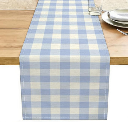 Light Blue and White Gingham Table Runner, Buffalo Plaid Check Table Cloth | by Unknown