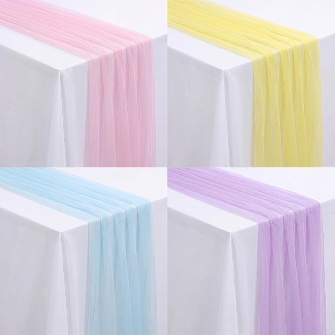 4 Pcs Pastel Table Runners 29 x 71 Inch Colorful Tulle Table Runner Macaron by Windkream