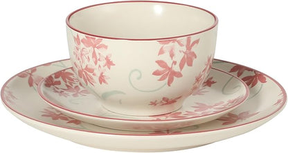 Gibson Home Admiral Hall 12-Piece Matte Stoneware Dinnerware Set – Dinner Plates, Salad Plates & Bowls with Pink Floral Pattern, Durable Everyday Dish Set, Microwave & Dishwasher Safe