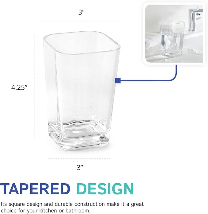 Clear Square Toothbrush Holder or Bathroom Tumbler Cup | Shatter-Proof - Image 4