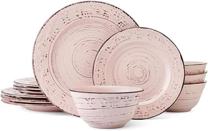 Pfaltzgraff Pink Trellis 12-Piece Dinnerware Set, Stoneware Plates and Bowls by Pfaltzgraff