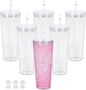 24 Oz Acrylic Snowglobe Tumbler, 6 Pack Pre-Drilled Double Wall Acrylic Clear by Maucircol