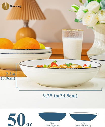 Yeacccng White Pasta Bowls Set of 6, 9.25 Inch 50 Oz Large Ceramic Soup Salad - Image 3