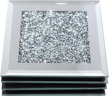 GIMORRTO Glass Mirrored Coaster 4 PC, Crushed Diamond Square Cup Mat 4" Decor - Image 6