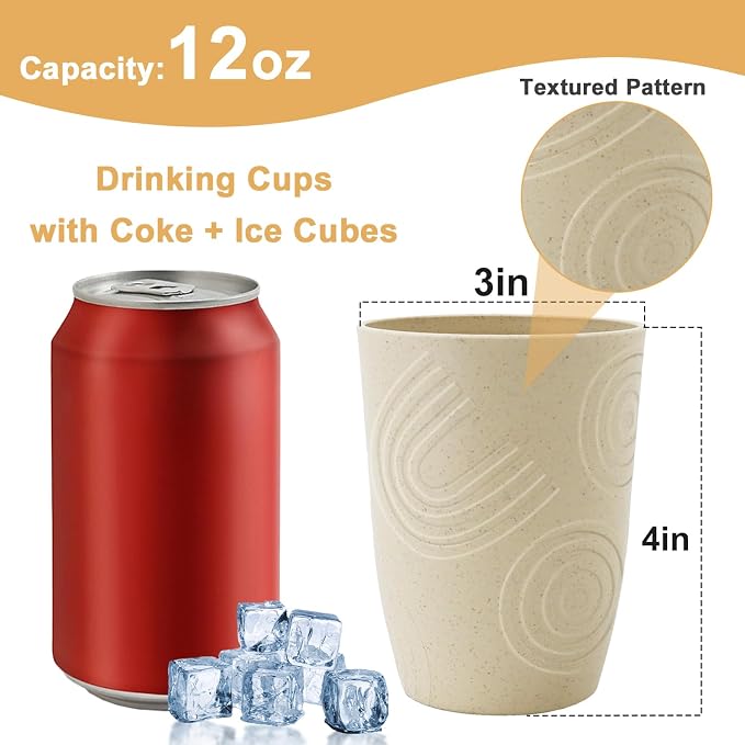 12 oz Kids Cups，Wheat Straw Cups Set of 6, Alternatives to Plastic Cups Reusable - Image 2