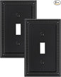 2-Pack Single Toggle Light Switch Cover Plate, Pearls Decorative Switch Plate Covers, Black 1 Gang Metal Wall Plate, Corrosion Resistant