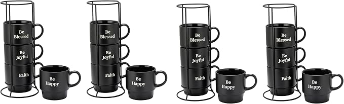 Signature Housewares Be Happy Stackable Stoneware Coffee Mug Set by SignatureHousewares