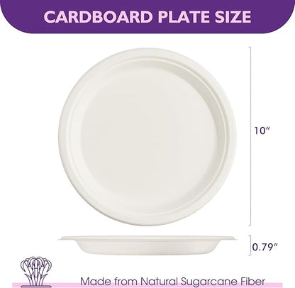 Compostable Paper Plates 10 Inch 500 Pack, Biodegradable Disposable Plates Heavy Duty White Plates, Made of Natural Sugarcane Bagasse, Unbleached Round Dinner Plates