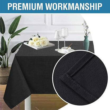 H.VERSAILTEX Linen Textured Table Cloths 60 x 104 Inch Premium Solid Tablecloth Spill-Proof Waterproof Table Cover for Dining Buffet Feature Extra Soft and Thick Fabric Wrinkle Free, Black