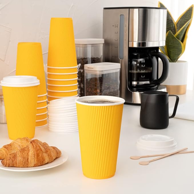 Restaurantware Ripple Wall Coffee Cups 500 Count 16 Ounce Insulated Yellow - Image 7