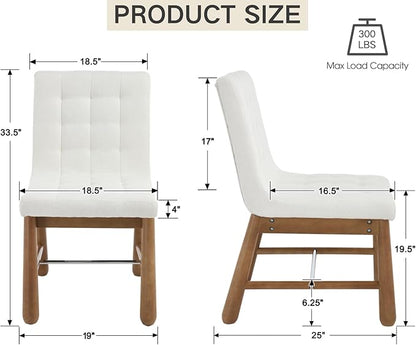 CIMOTA Modern Tufted Dining Chairs Set of 2 for Kitchen, Farmhouse White Linen Fabric Kitchen & Dining Room Side Chairs with Cushion Back, Oak Wooden Frame, Thickened Upholstered