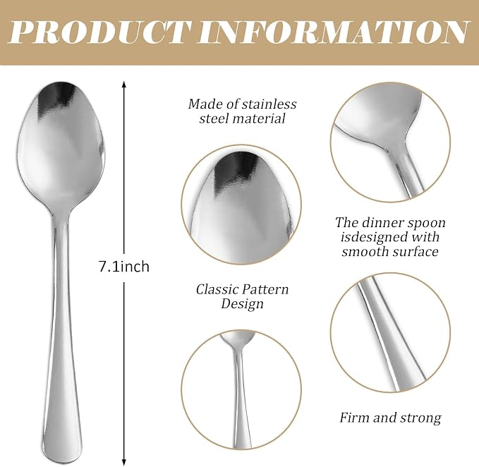Windsor 96-Pcs Stainless Steel Dinner Spoons, Metal Spoons - Image 2