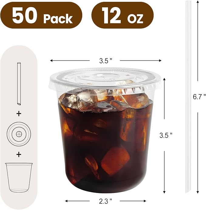 Soelomu 50 Sets 12oz Round Bottom Plastic Cups - Image 2