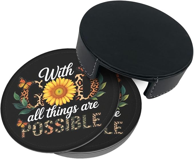 Jesus Christian Cross Coasters for Drinks Set of 6, Round Leather Coaster - Image 9