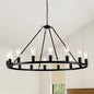 16-Light Wagon Wheel Chandelier, 40 inch Farmhouse Wagon Wheel Chandeliers, Black Round Rustic Pendant Lights, Industrial Ceiling Light Fixtures for Dining Room Living Room Bedroom Kitchen Entryway