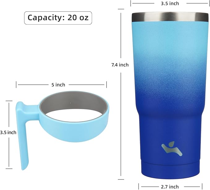 Konokyo 20 oz Tumbler with Handle and Straw, Insulated Travel Mug | Sky; - Image 4