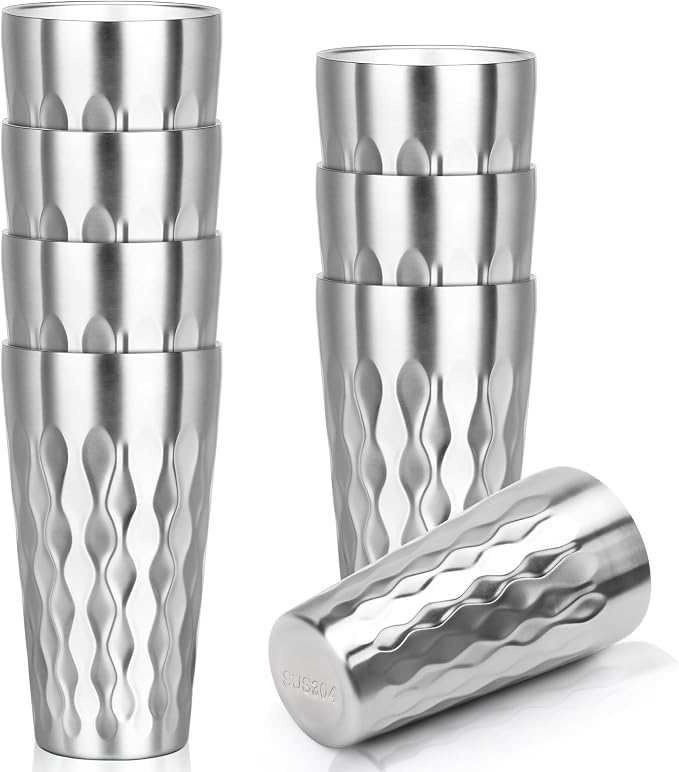 Stainless Steel Drinking Glasses, 19 oz Insulated Tumbler, 8 Pack Double Wall by Offiper