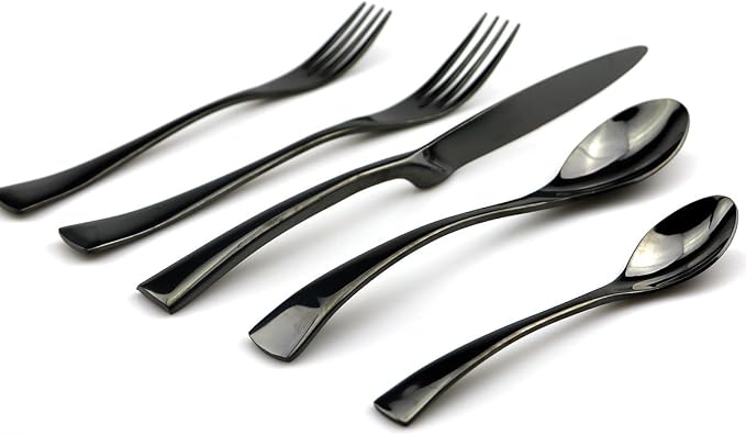 JASHII 18/10 Stainless Steel 20 Piece Mirror Polished Black Flatware Set - Image 2