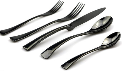 JASHII 18/10 Stainless Steel 20 Piece Mirror Polished Black Flatware Set - Image 2