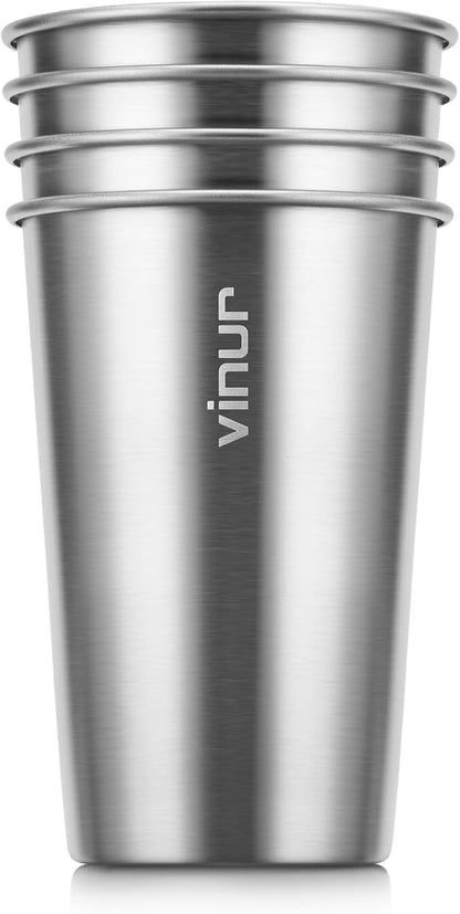 16 oz Stainless Steel Pint Cups-Stackable Metal Drinking Glasses 4 Pcs | by Vinur