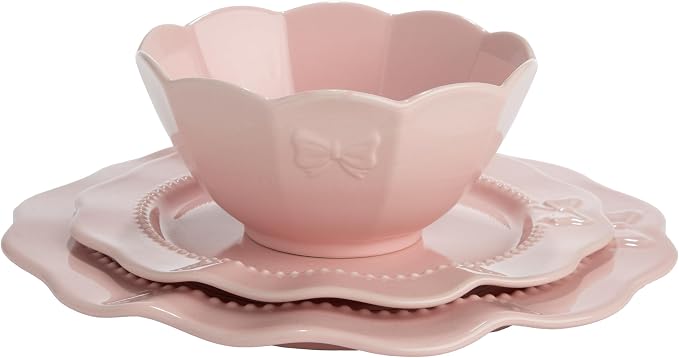 Paris Hilton 12-Piece Dinnerware Set, Embossed Bow Design, Iconic Ceramic - Image 7