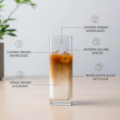 Drinking Cup Square Borosilicate Glass Tumbler Handleless Design - Image 4