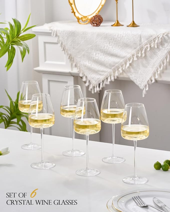 White Wine Glasses Set of 6, 15oz Crystal Wine Glasses - Image 2