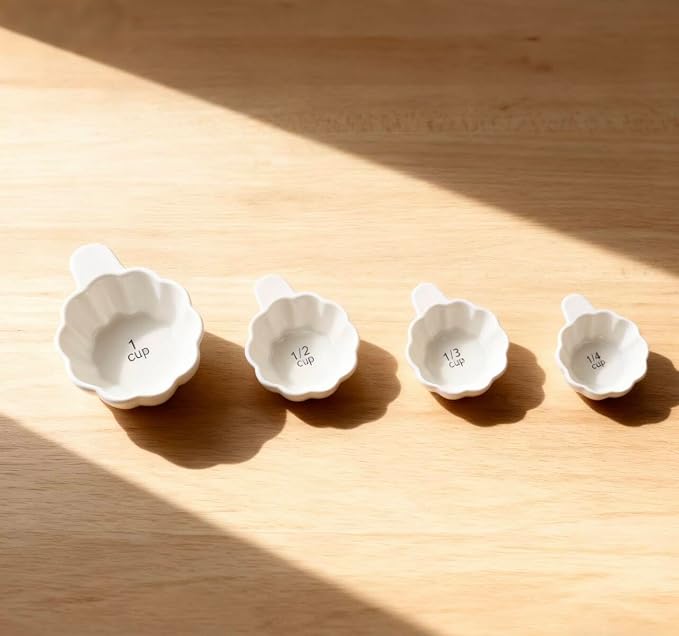 Pumpkin Ceramic Measuring Cups, 4-Piece Set, ⅓ & ¼ Cup Sizes, Baking & Cooking - Image 3