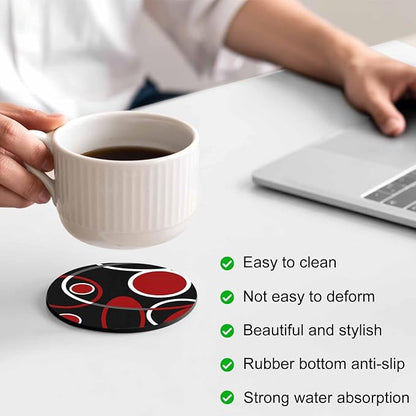 Black Red Coasters Set of 4, Non-Slip Cup Coaster Mat - Image 4