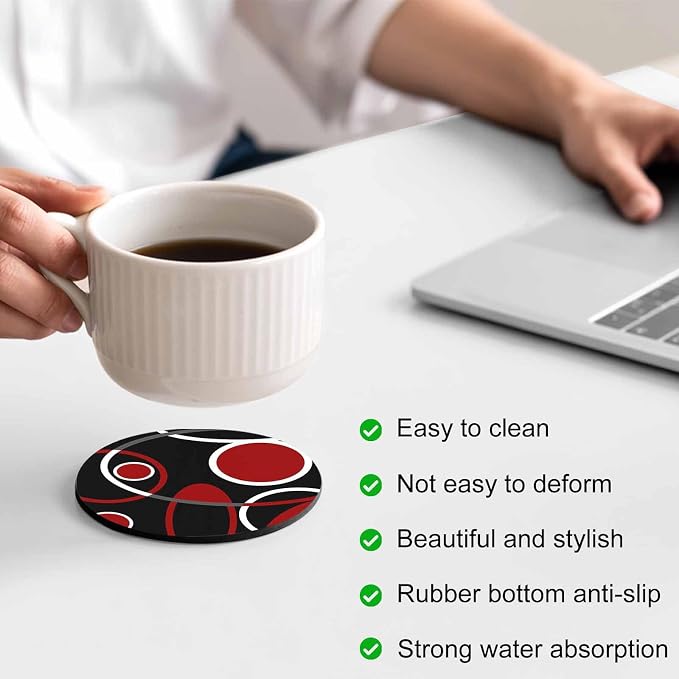 Black Red Coasters Set of 2, Non-Slip Cup Coaster Mat - Image 4