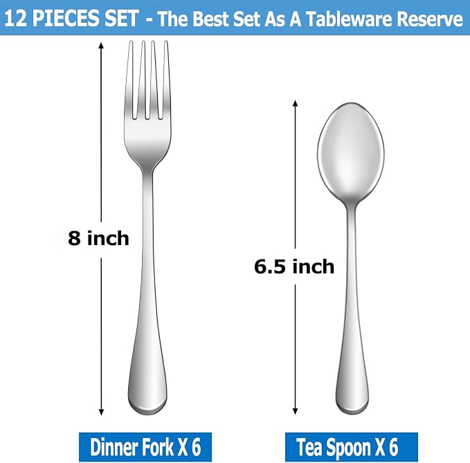 12 Pcs Forks and Spoons Silverware Set, Food Grade Stainless Steel Flatware - Image 2