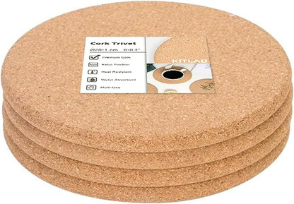 Cork Trivets for Hot Dishes, Hot Pots and Pans, 8 Inch 4 Pcs | High Density by KITLAB