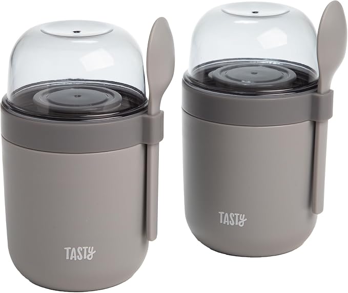 Tasty Travel Snack Cups with Spoons, On-The-Go Snacking, Divided Compartments by Tasty