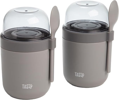 Tasty Travel Snack Cups with Spoons, On-The-Go Snacking, Divided Compartments by Tasty