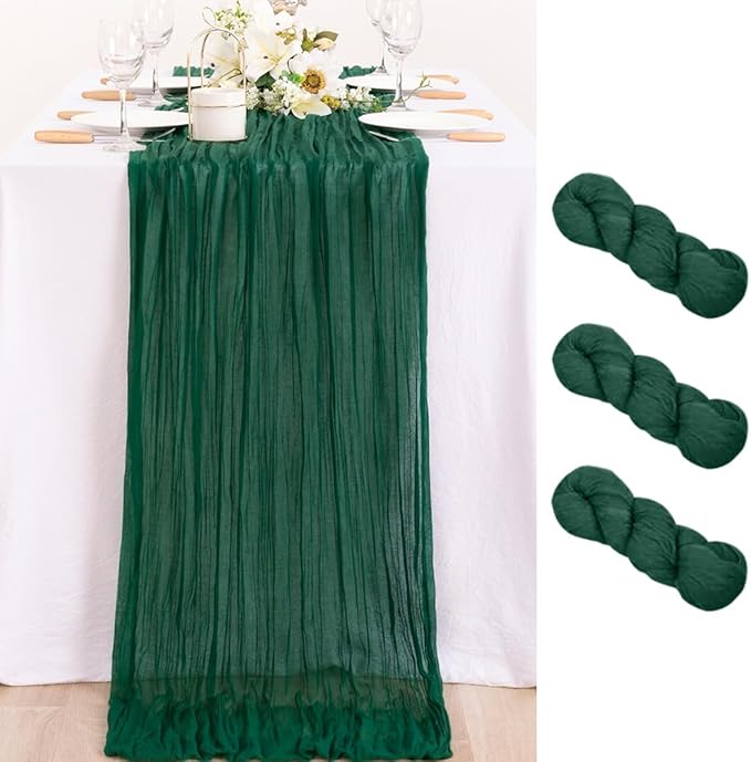 3 Pack Emerald Green Cheesecloth Table Runner 10ft Sheer Gauze Decor | by MLMC
