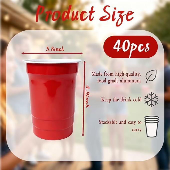 40 Pack 20 oz Aluminum Party Cups, Metal Cups Reusable Aluminum Drinking Cups - Image 2
