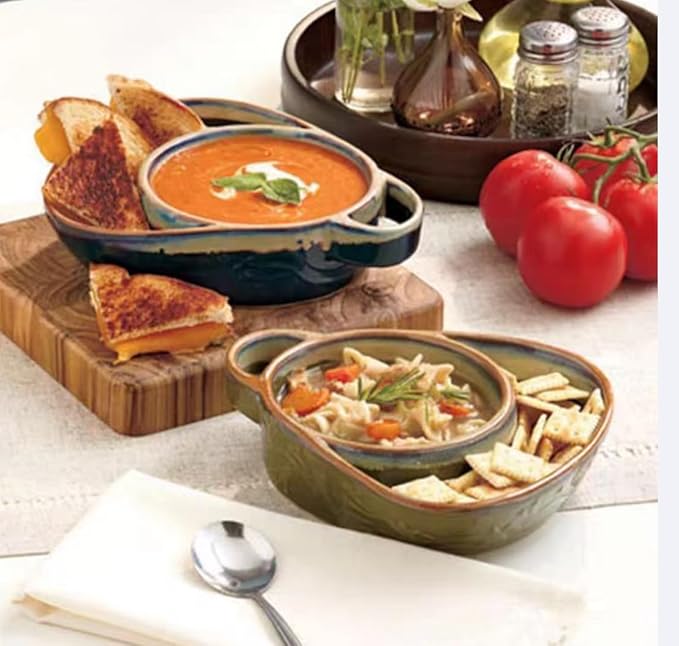 Soup and Side Bowl Plate Ceramic, Chip and Dip Divided Bowls, Anti-Soggy Cereal Bowl Bread Dipping Bowls Plates for Salad Breakfast, and Sandwich Ideal for Home and Restaurant (lime+lue)