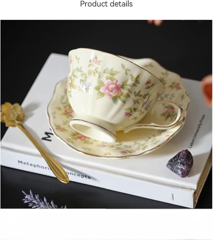 8 oz Vintage flower Ceramic cup and 6" saucer set - Image 8