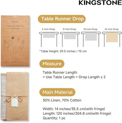 14 x 120 Inches Frayed Edge Table Runner, 270G Heavyweight Sand Washed Slub - Image 2