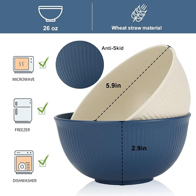 Kids Soup Bowls 8 PCS, Wheat Straw Bowls Set Microwave Safe 26 OZ | Unbreakable - Image 2