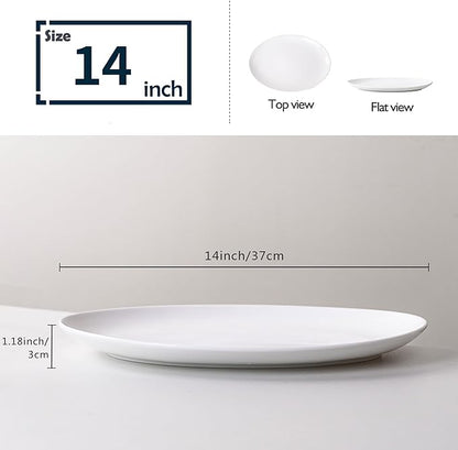 Serving Platters Set of 2 – 14 Inch Oval White Serving Platters, Large Porcelain Serving Platter Set for Party, Appetizers, Charcuterie, Sushi & Dessert, Microwave & Dishwasher Safe