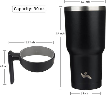 Konokyo 30 oz Tumbler with Handle and Straw, Insulated Travel Mug | Black; - Image 4