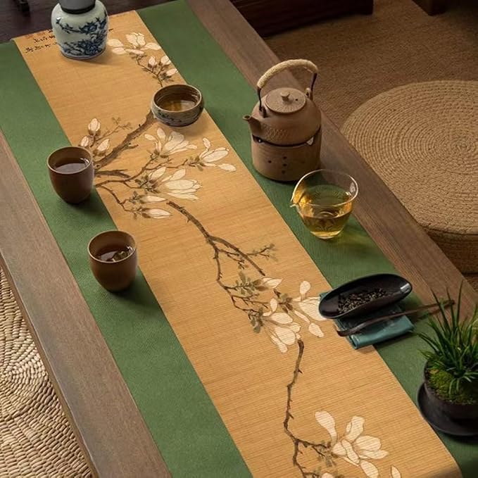 Asian Style Bamboo Table Runner, Ancient Chinese Paintings Zen Table Mat by Unknown
