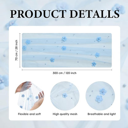 Artoid Mode Blue Flower Pearl Blue Gauze Table Runner 10FT 3PC, Seasonal Sheer - Image 7
